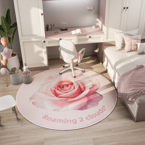 ROAMING 2 CLOUDS Factory Supply Custom Pink Rose Flower Design Anti Slip Easy Clean Round Rug Mat Bedroom Livingroom