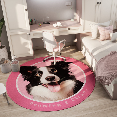 R2C230707-3 Custom Digital Printed Pink Cute Dog Photo Anti Slip Easy Clean Round Rugs Living Room Bedroom For Kids Room